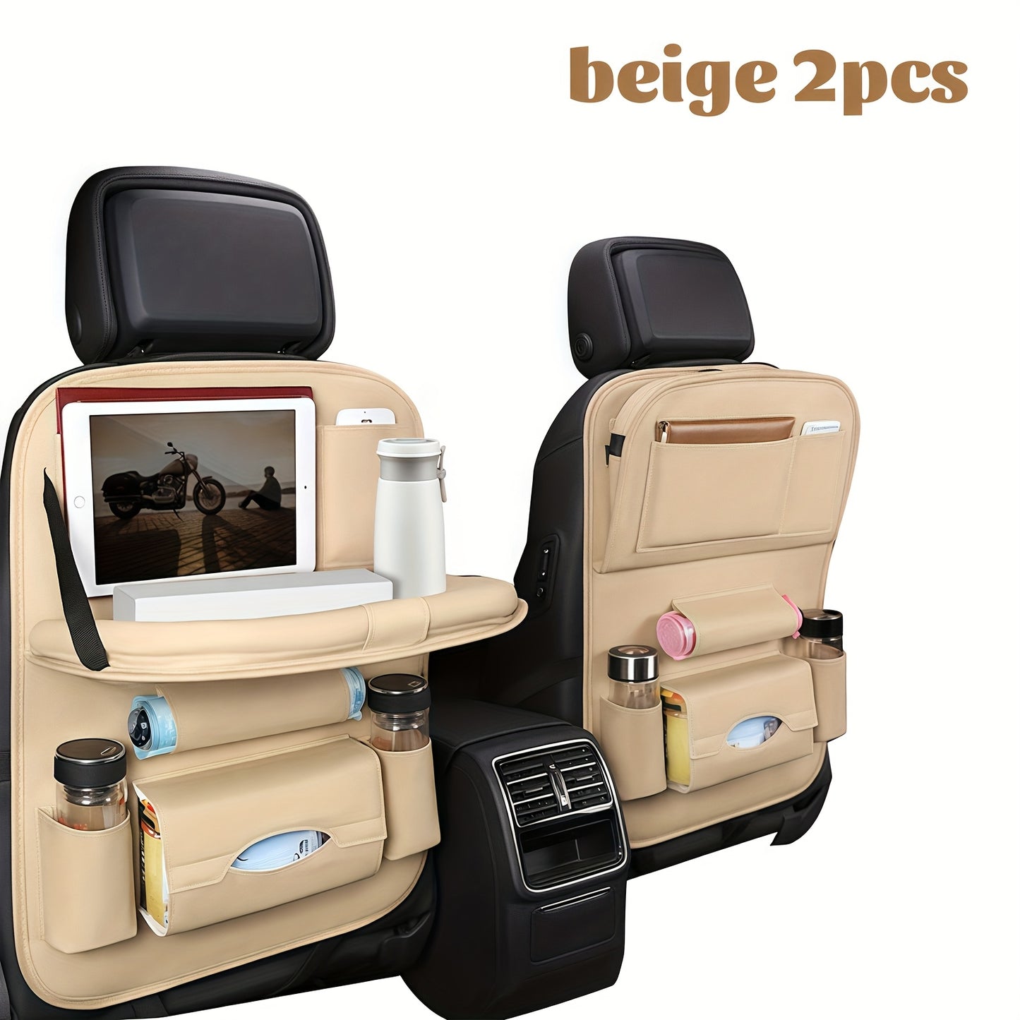 1/2pcs Advanced Car Rear Seat Upgrade Table Storage Box, Equipped With Foldable Table, Kickpad, Cup Holder, Laptop Station, And Dining Plate - The Ultimate Travel Companion For Long-Distance Driving.
