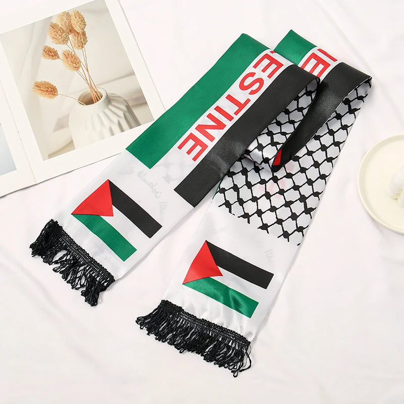 Arab Silk Feeling Satin Scarf Long and Thin Stoles Arab Ethnic Elements Tassels Pareos Fashion Unisex Silk Stain Neckerchief