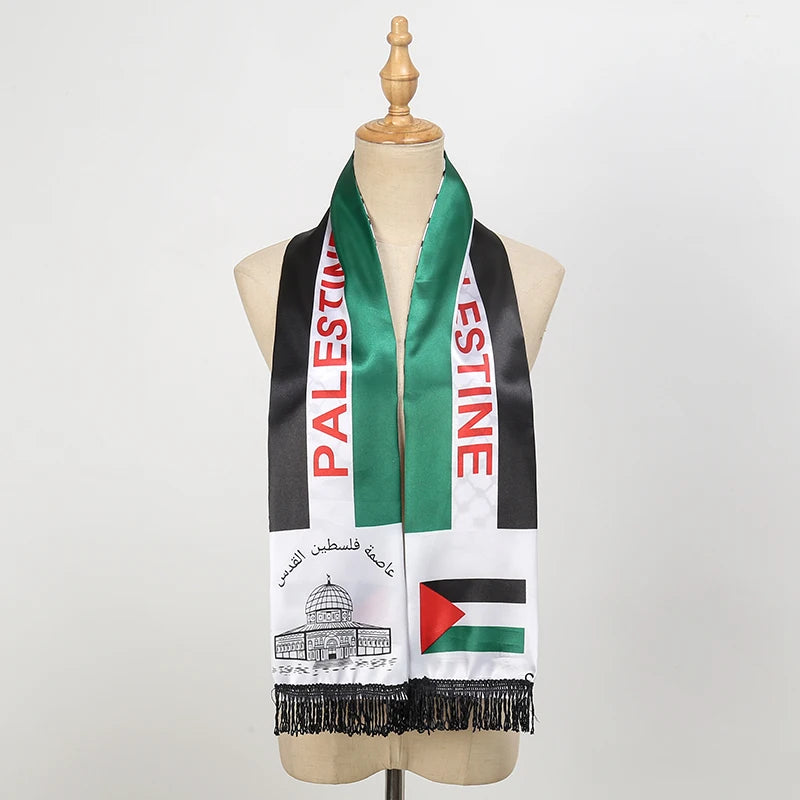 Arab Silk Feeling Satin Scarf Long and Thin Stoles Arab Ethnic Elements Tassels Pareos Fashion Unisex Silk Stain Neckerchief