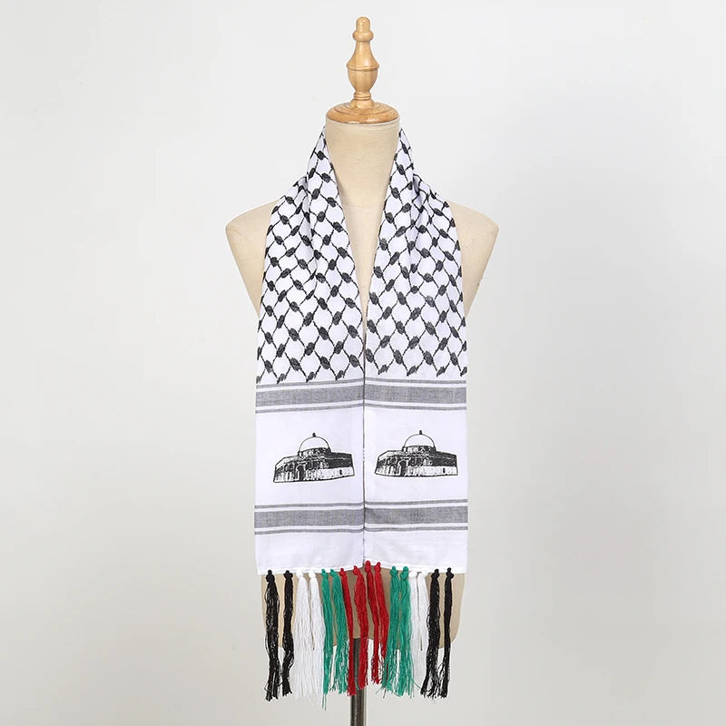 Arab Silk Feeling Satin Scarf Long and Thin Stoles Arab Ethnic Elements Tassels Pareos Fashion Unisex Silk Stain Neckerchief