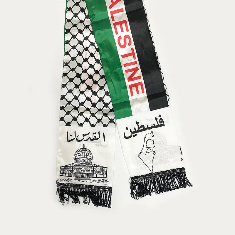 Arab Silk Feeling Satin Scarf Long and Thin Stoles Arab Ethnic Elements Tassels Pareos Fashion Unisex Silk Stain Neckerchief