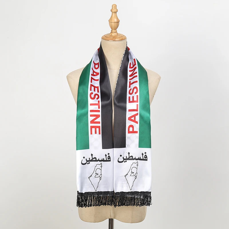 Arab Silk Feeling Satin Scarf Long and Thin Stoles Arab Ethnic Elements Tassels Pareos Fashion Unisex Silk Stain Neckerchief
