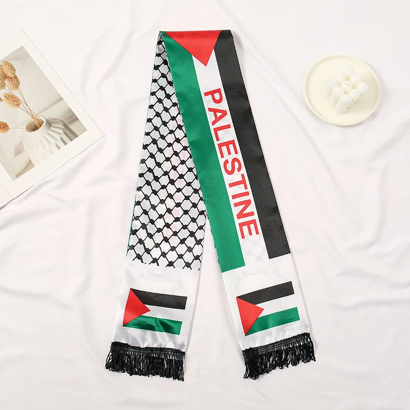 Arab Silk Feeling Satin Scarf Long and Thin Stoles Arab Ethnic Elements Tassels Pareos Fashion Unisex Silk Stain Neckerchief