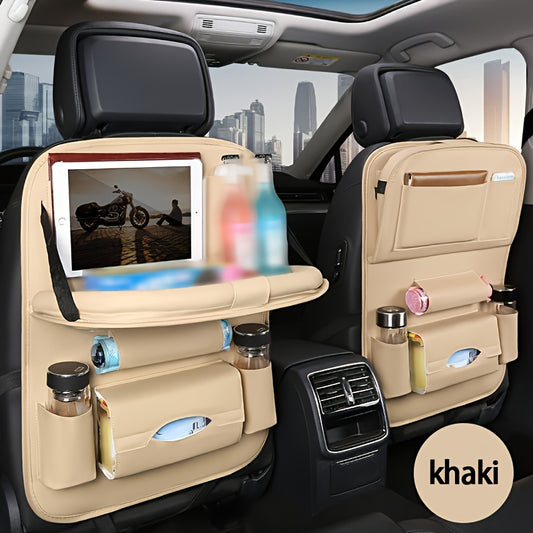 1/2pcs Advanced Car Rear Seat Upgrade Table Storage Box, Equipped With Foldable Table, Kickpad, Cup Holder, Laptop Station, And Dining Plate - The Ultimate Travel Companion For Long-Distance Driving.