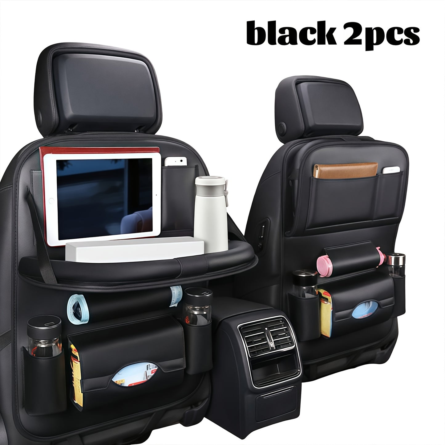 1/2pcs Advanced Car Rear Seat Upgrade Table Storage Box, Equipped With Foldable Table, Kickpad, Cup Holder, Laptop Station, And Dining Plate - The Ultimate Travel Companion For Long-Distance Driving.